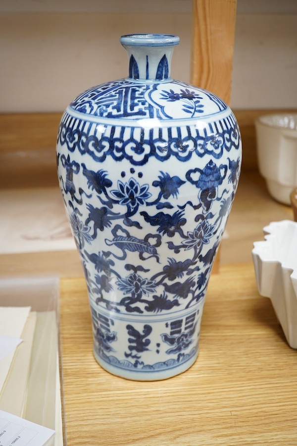 A Chinese blue and white baluster vase, 30cm. Condition - good